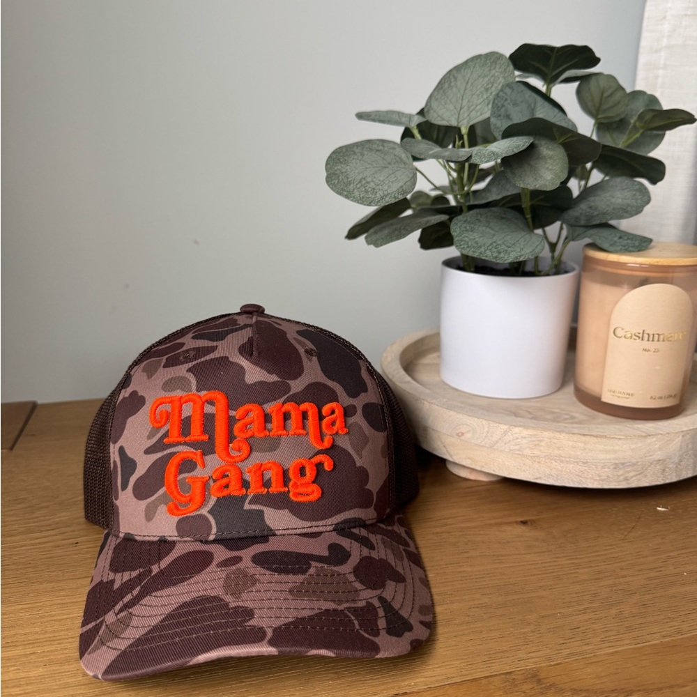 Camo Trucker Hat with Orange Embroidery